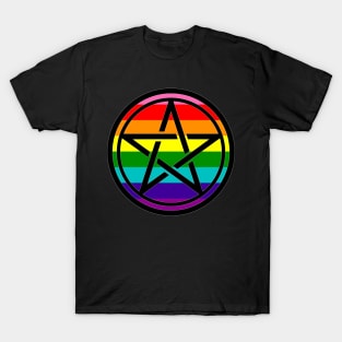 Large Print Pentacle LGBT Flag Gilbert Baker Rainbow Pride T-Shirt